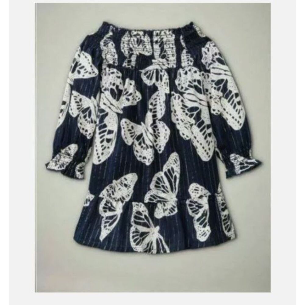 NEW Baby Gap kids girls Dress 3 3T Navy Black butterfly silver sparkle smocked